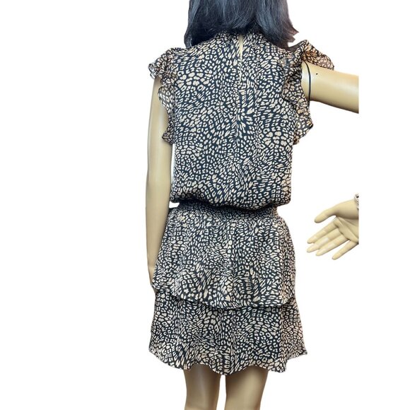 (5for $25) 1.STATE Smocked-Neck Leopard-Print Mini Dress Size Small - Picture 6 of 12